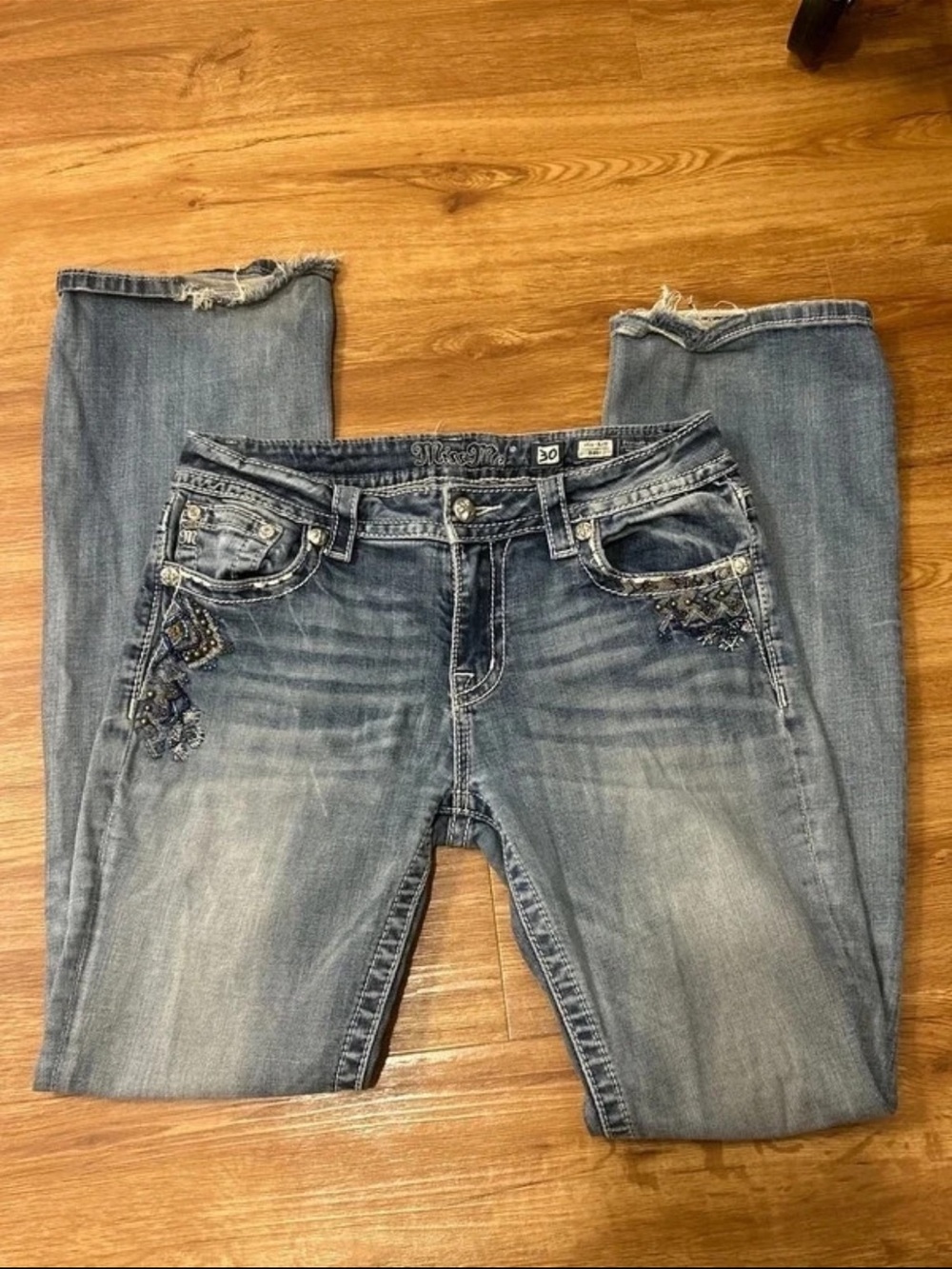 Women’s Vintage Miss Me Light Blue Embroidered Bootcut Jeans